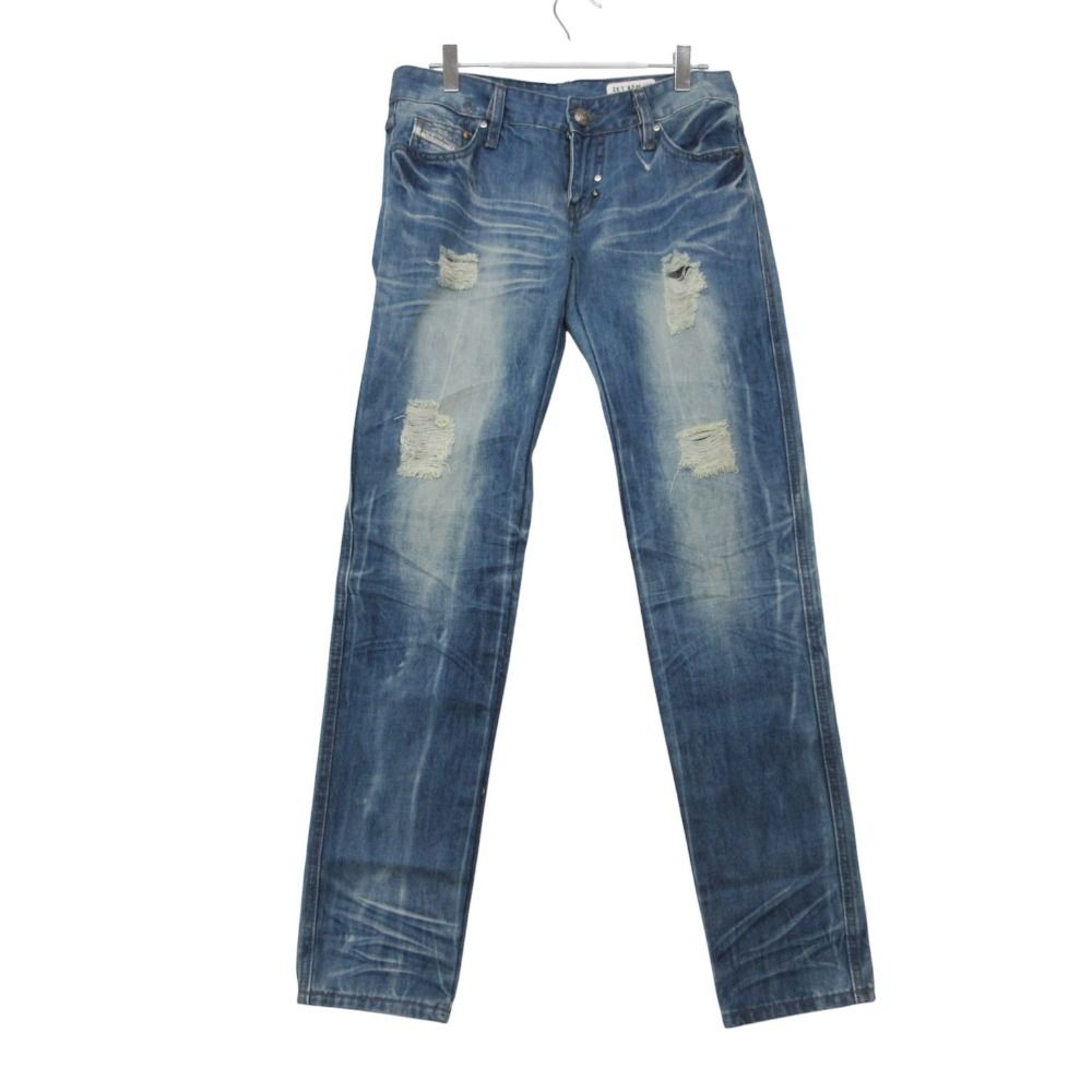 DIESEL ディーゼル デニムパンツ ジーンズ SAFADO ダメージ ハイライズ ウォッシュ タイト スキニー 5ポケット ブルー W28【M】 メンズ 【中古】