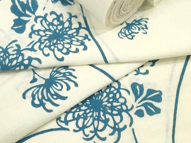 平和屋着物＊夏物　浴衣　反物　着尺　みそぎ染　菊　綿　未使用　DABD8117zzz