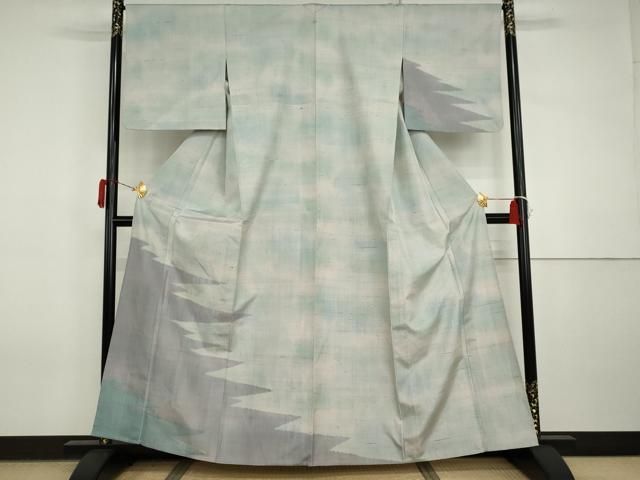 平和屋着物▽訪問着　単衣　紬地　霞文　正絹　逸品　AABI7240cs