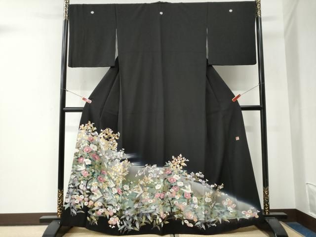 平和屋着物●豪華黒留袖　友禅　作家物　飛鶴草花文　暈し染め　正絹　逸品　CABG0205yc 27,040円