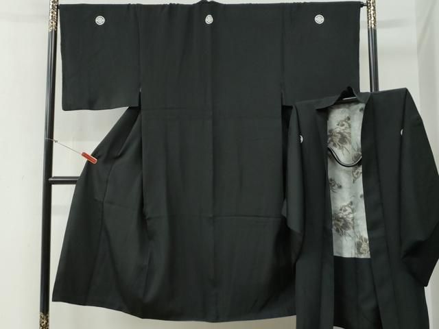 平和屋着物●男性　黒紋付　羽織セット　羽裏：龍　正絹　逸品　CABG0239yc