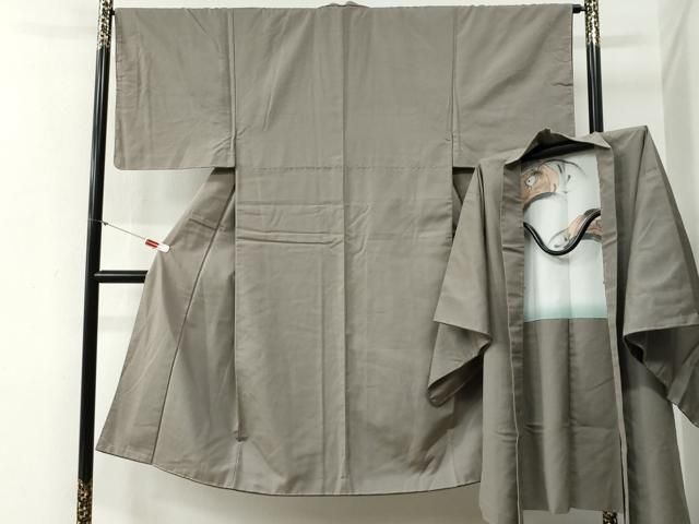 平和屋着物●男性　紬　アンサンブル　色無地　生壁色　正絹　逸品　未使用　CABG0244yc