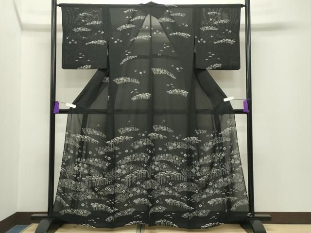 平和屋着物＊夏物　訪問着　絽　梅笹文　黒地　正絹　逸品　CABG4267gh