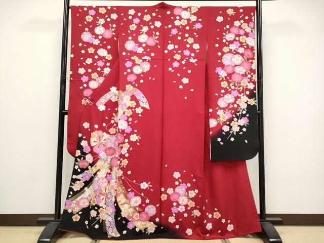 平和屋着物●豪華振袖　駒刺繍　束ね熨斗雪輪花文　暈し染め　金彩　正絹　逸品　CABG3336tx