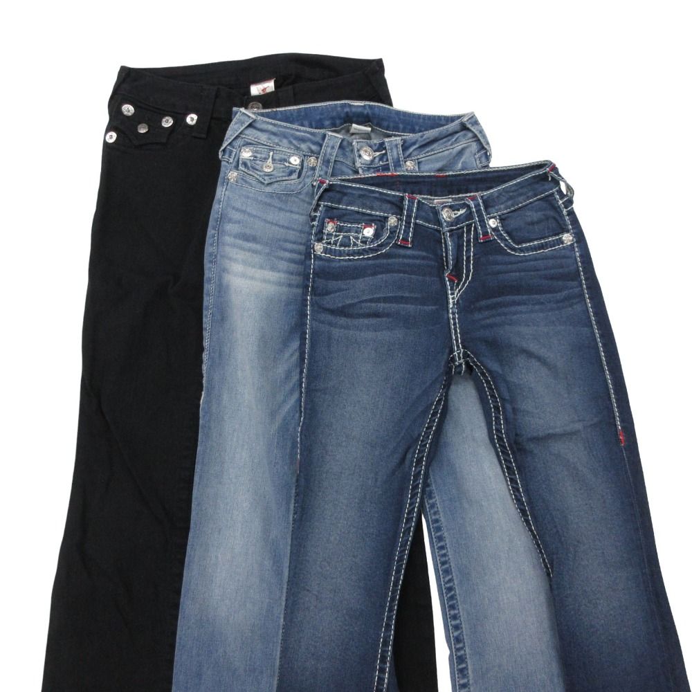 TRUE RELIGION トゥルーレリジョン デニムパンツ ジーンズ 3本セット スキニー ローウエスト ブラック 24【XS】 レディース 【中古】