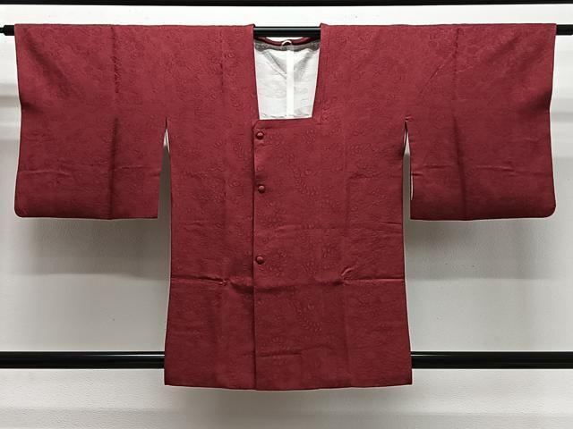 平和屋着物＃羽織　草花地紋　濃紅色　さが美扱い　正絹　逸品　CABG3870ua