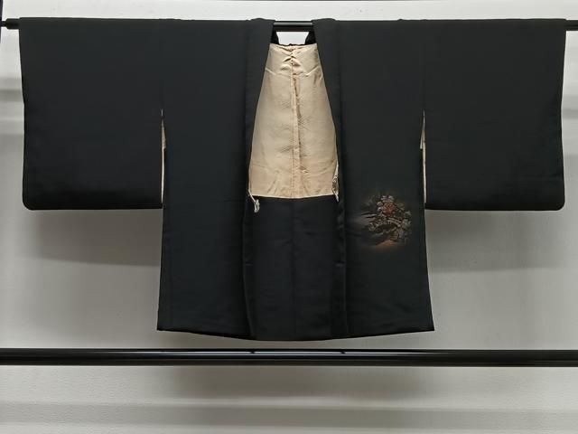 平和屋着物＃羽織　風景文　黒地　金銀糸　正絹　逸品　CABG3872ua