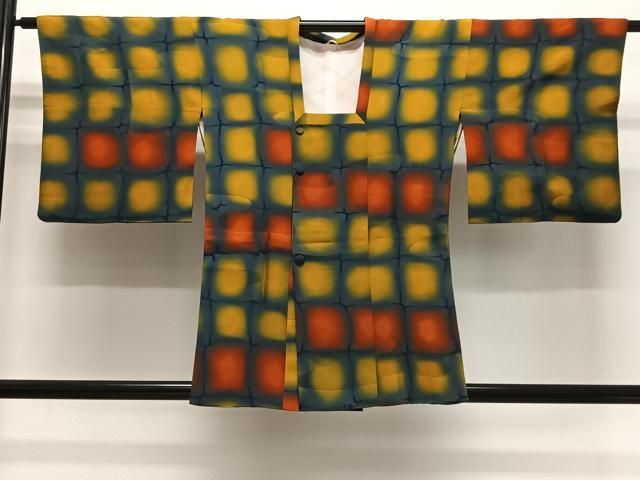 平和屋着物＃道行コート　格子　暈し染め　正絹　逸品　CABG3874ua