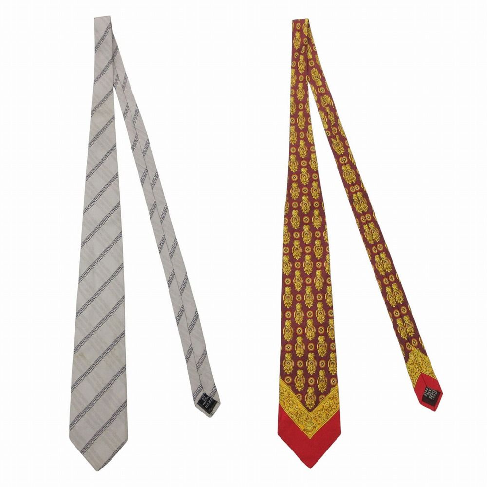 Gianni Versace ジャンニ・ヴェルサーチ ネクタイ 2本セット レギュラー イタリア製 シルク ワインレッド メンズ 【中古】