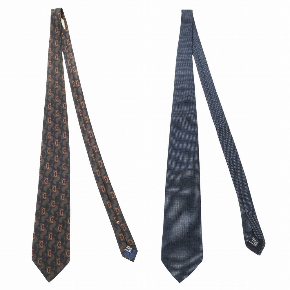 GUCCI グッチ ネクタイ 2本セット レギュラー シルク イタリア製 ネイビー メンズ 【中古】
