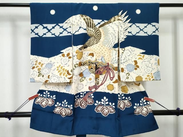 平和屋着物[]お宮参り　男の子　祝着　産着　初着　のしめ　鷹　鷲　辻が花　金彩　逸品　DABE7273ma
