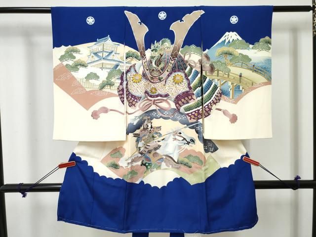 平和屋着物[]お宮参り　男の子　祝着　産着　初着　のしめ　駒刺繍　龍　兜　武士　金銀彩　逸品　DABE7275ma
