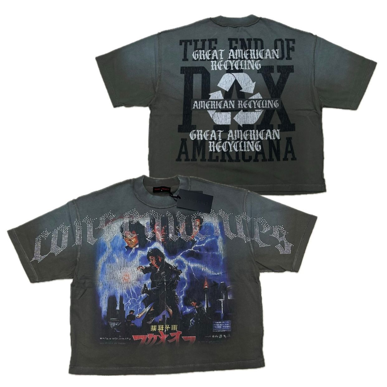 カリフォルニア発 Rare Peace レアピース CONSEQUENCES V2 クロップドTシャツ ラインストーン (CropT38)