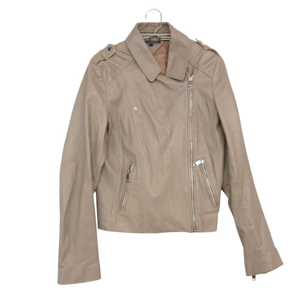 TOMMY HILFIGER トミーヒルフィガー ライダースジャケット ラムレザー ダブル 羊革 ブルゾン アウター グレージュ L レディース 【中古】