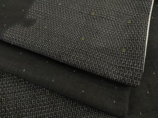 平和屋着物●結城紬　80亀甲　雪輪重ね間道　黒地　やまと誂製　正絹　逸品　AABI8827ck