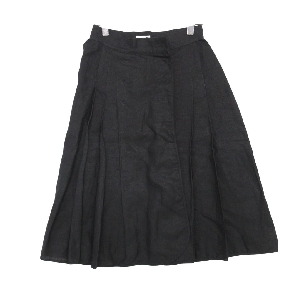CHANEL シャネル スカート プリーツ リネン100％ ハーフ ひざ丈 フレア 15033602 A220078 ブラック 34【XS】 レディース 【中古】
