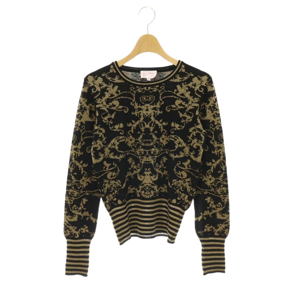 ヴィヴィアンウエストウッドレッドレーベル Vivienne Westwood RED LABEL ジャガードニット セーター プルオーバー 総柄 ラメ 1 黒 ブラック ゴールドカラー /CX ■OS