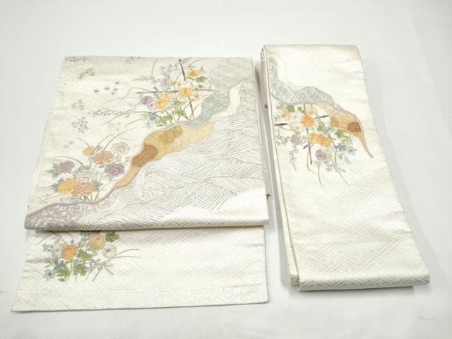 平和屋着物●つけ帯　総刺繍　流水花文　金銀糸　正絹　逸品　CABG9003hy