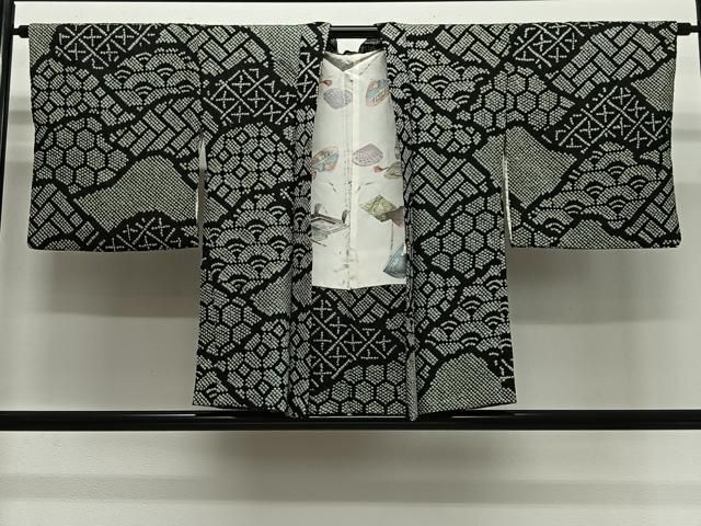 平和屋着物∞羽織　総絞り　吉祥文　黒地　正絹　逸品　CABG3937ua
