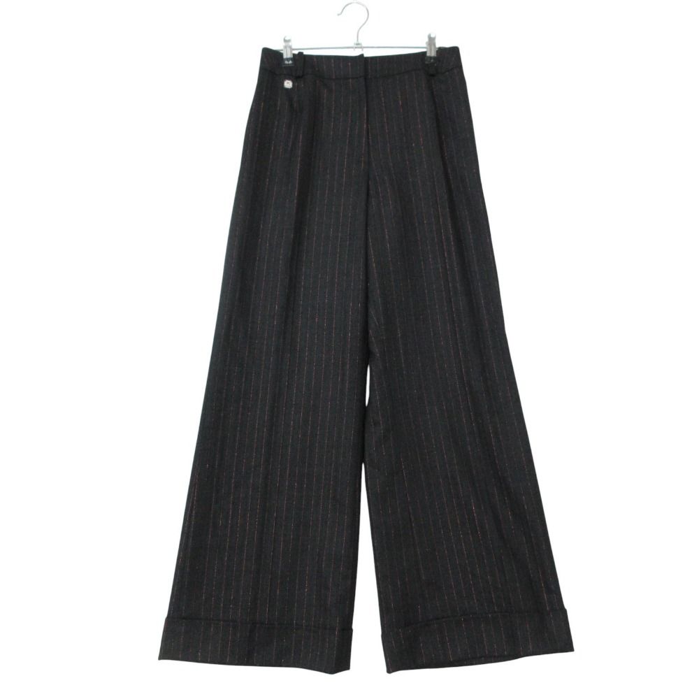 LEONARD レオナール パンツ ウール カシミヤ ヘリンボーン ストライプ柄 ワイドパンツ ボトムス ピンクラメ ダークグレー 64-91【M】 レディース 【中古】