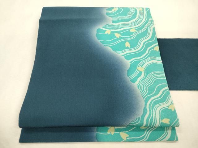 平和屋着物●九寸名古屋帯　流水舞桜文　鬼しぼ縮緬　正絹　逸品　CABI7246dy