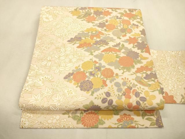 平和屋着物●全通柄九寸名古屋帯　草花文　金彩　正絹　逸品　未使用　CABI7247dy