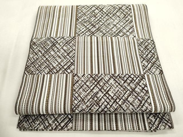 平和屋着物●本場筑前博多織　八寸名古屋帯　格子柄　金糸　正絹　逸品　CABI7253dy