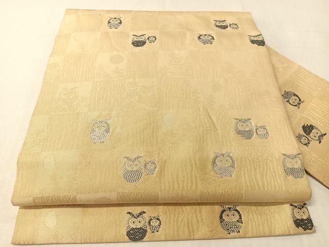 平和屋着物●九寸名古屋帯　藍　ミミズク　正絹　逸品　CABI4092vp