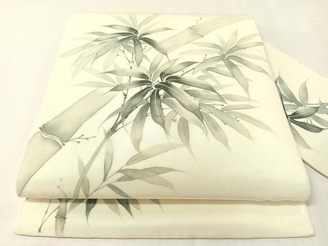 平和屋着物●塩瀬　九寸名古屋帯　手描き　蘭峰　笹竹文　正絹　逸品　CABI4135vp