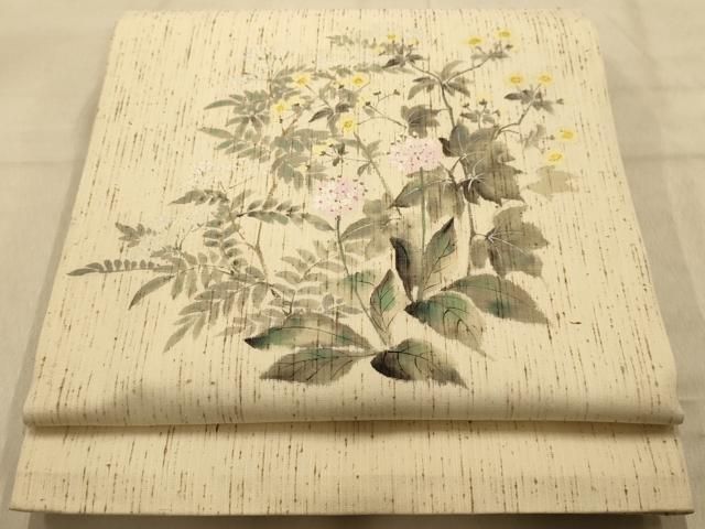 平和屋着物●九寸開き名古屋帯　作家物　手描き　草花　ぜんまい紬　鈴乃屋扱い　正絹　逸品　AABJ2155sx 21,229円