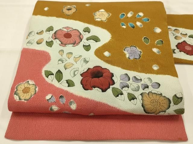 平和屋着物●九寸名古屋帯　辻が花　鬼しぼ縮緬　正絹　逸品　AABJ2173sx