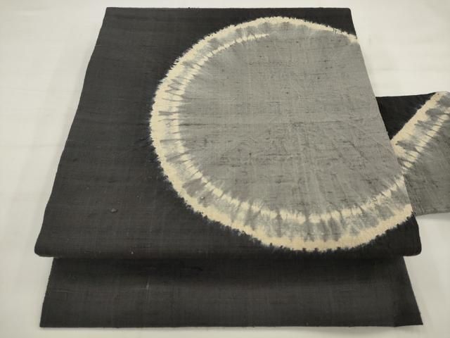 平和屋着物●九寸名古屋帯　紬地　絞り　丸文　正絹　逸品　AABJ6926pf