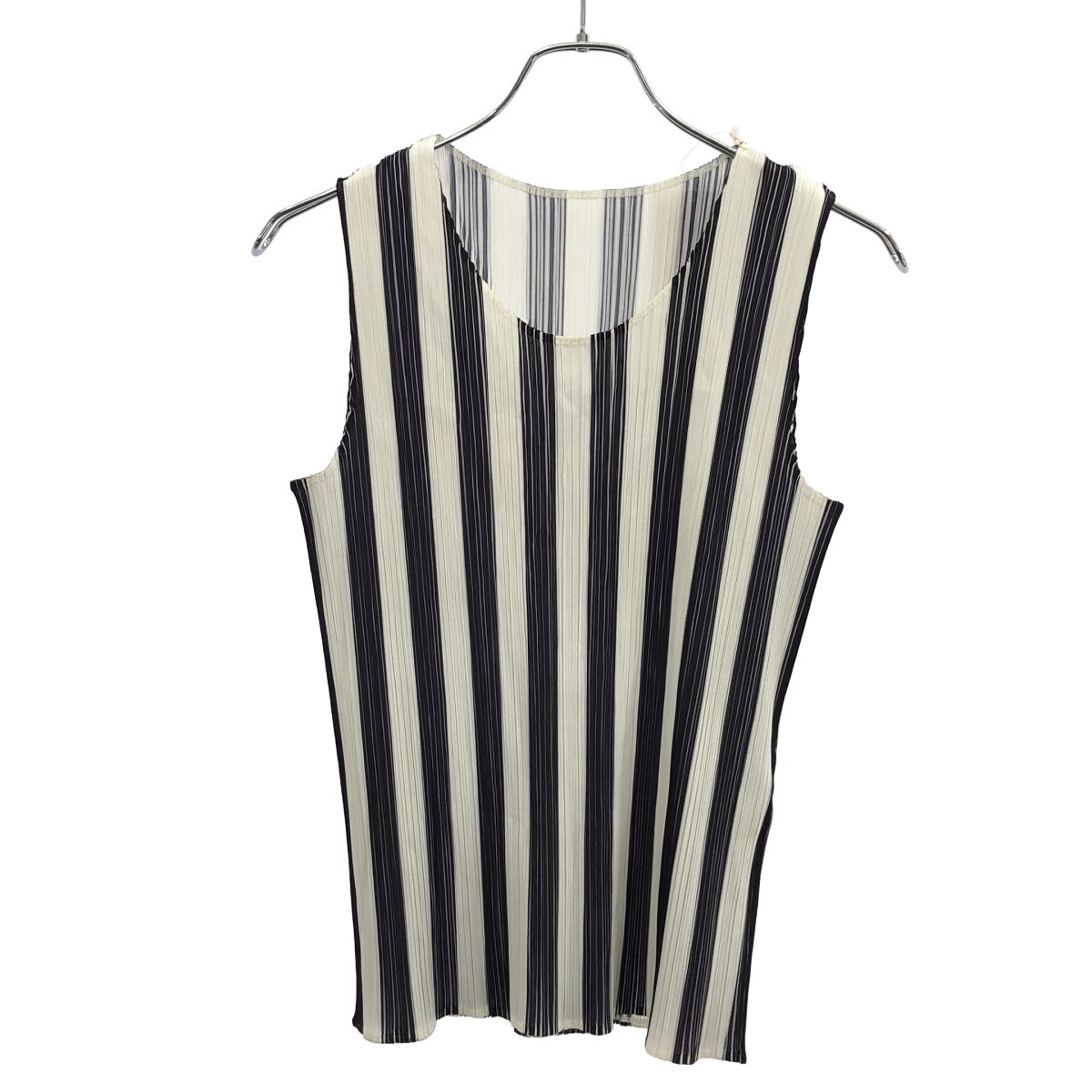 PLEATS PLEASE ISSEY MIYAKE プリーツプリーズ イッセイミヤケ ストライププリーツタンクトップ PP61-JK500 ブラック×ホワイト F
