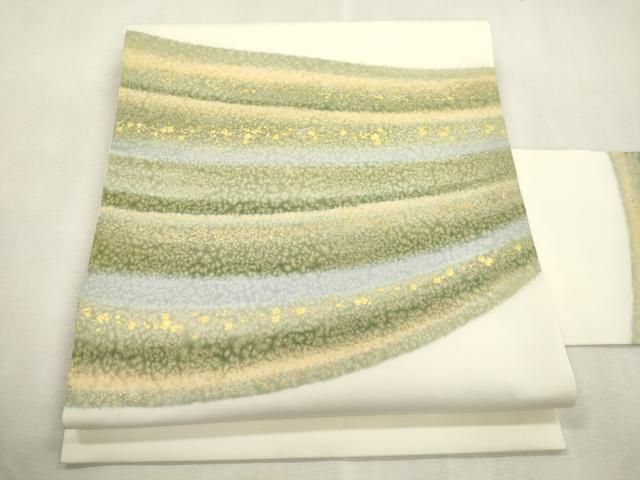 平和屋着物●塩瀬　九寸名古屋帯　箔散らし霞文　金銀彩　正絹　逸品　CABI7265dy