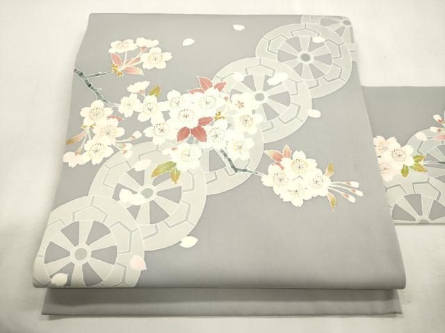 平和屋着物●塩瀬　九寸名古屋帯　片輪車枝花文　金彩　正絹　逸品　CABI7268dy