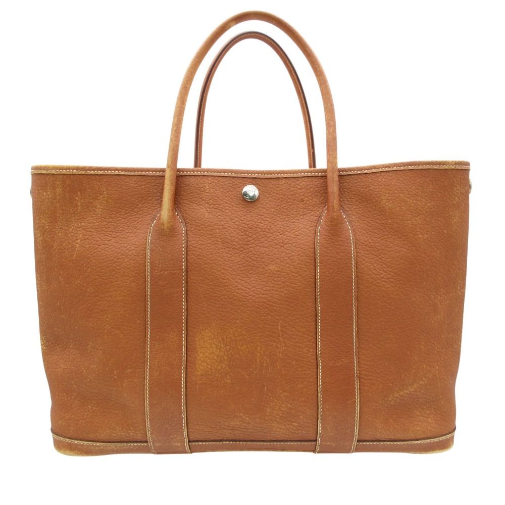 HERMES エルメス トートバッグ ガーデンパーティー レザー MM ブラウン ブラウン メンズ レディース 【中古】