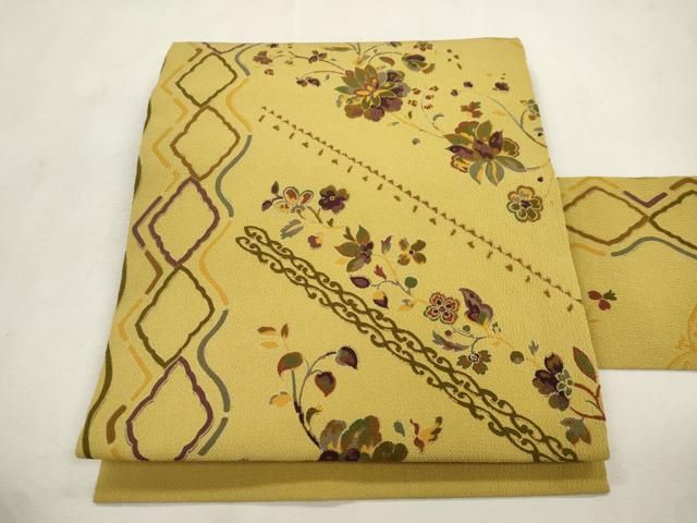 平和屋着物●九寸名古屋帯　更紗花文　鬼しぼ縮緬　正絹　逸品　CABI7327dy
