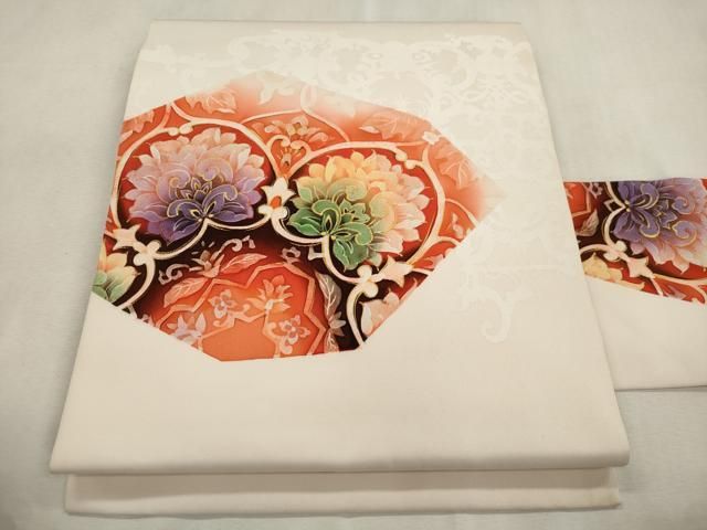 平和屋着物●塩瀬　九寸名古屋帯　更紗花文　金彩　正絹　逸品　CABI7334dy