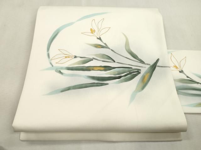 平和屋着物●塩瀬　九寸名古屋帯　作家物　手描き　草花文　金彩　健勝苑扱い　正絹　逸品　CABI7337dy 23,075円
