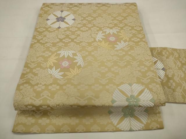 平和屋着物●九寸名古屋帯　唐織　草花丸文　正絹　逸品　AABJ6995pf