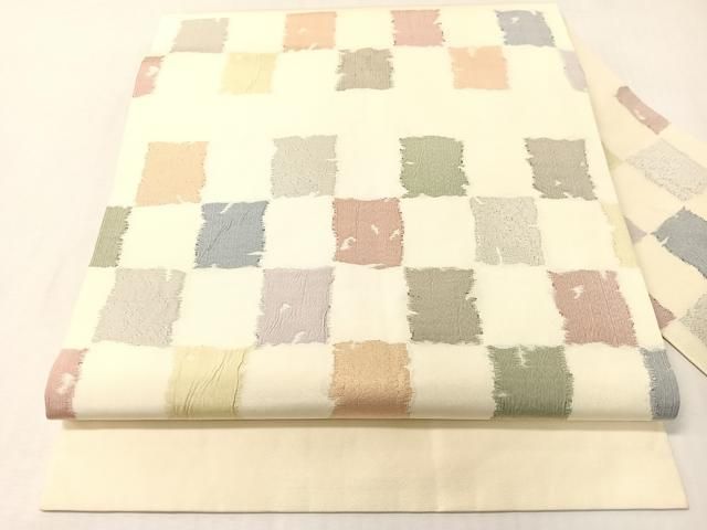 平和屋着物●銀座きしや　九寸名古屋帯　市松文様　銀糸　正絹　逸品　CABI4162vp