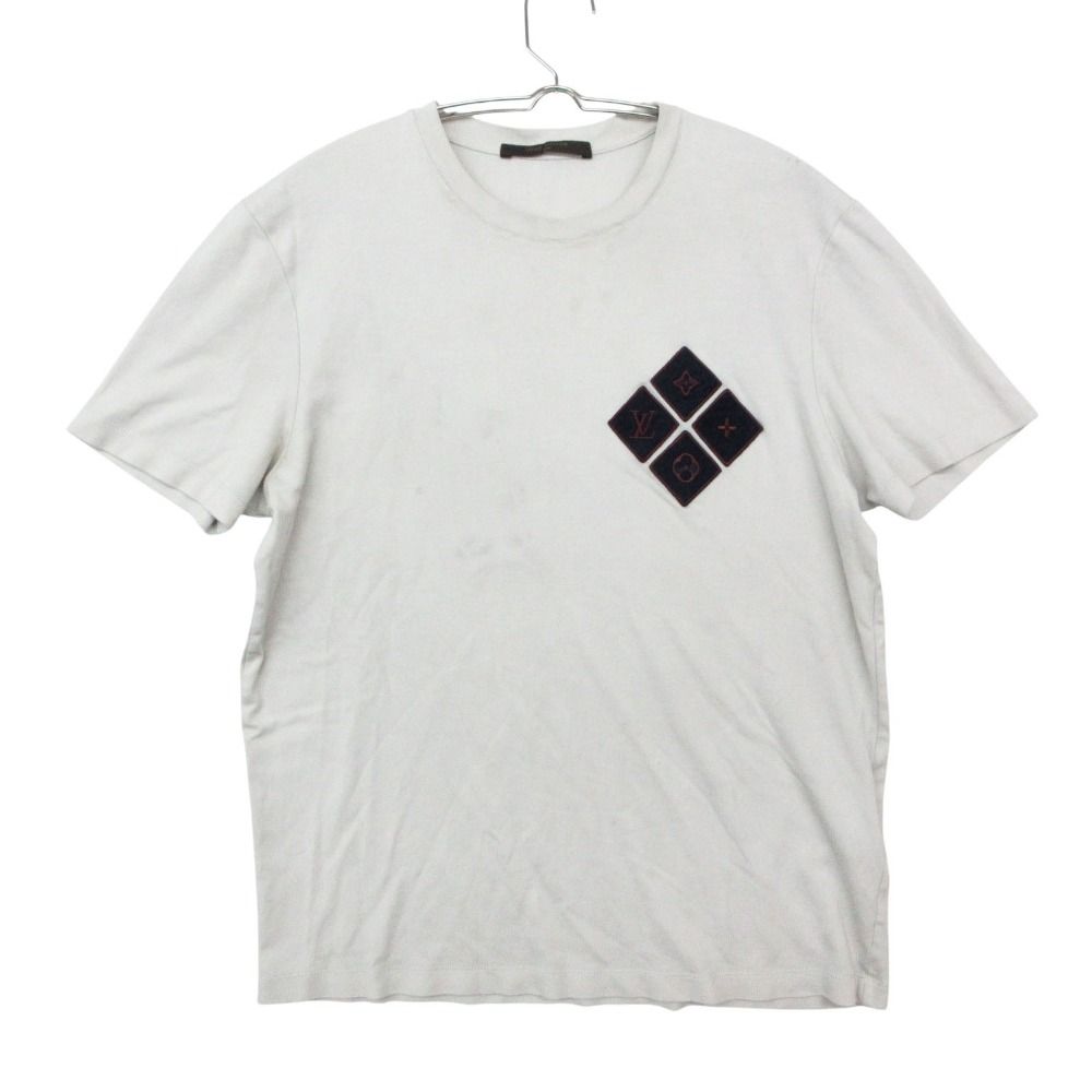 LOUIS VUITTON ルイ・ヴィトン 半袖Ｔシャツ カットソー モノグラム ワッペン ストレッチ トップス ライトグレー S メンズ 【中古】