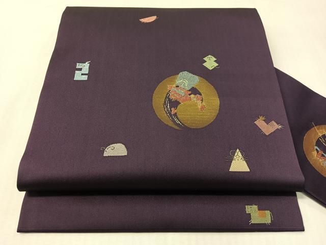 平和屋着物●九寸名古屋帯　風神雷神　金銀糸　正絹　逸品　未使用　CABI4207vp
