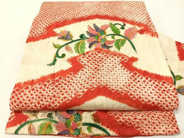 平和屋着物●アンティーク　大正ロマン　九寸名古屋帯　絞り　松皮菱更紗　金彩　正絹　逸品　CABI4232vp