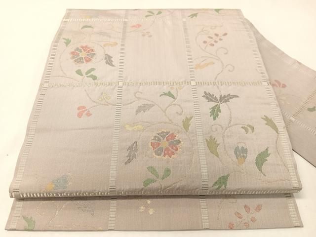 平和屋着物●銀座きしや　九寸名古屋帯　花唐草格子文　金糸　正絹　逸品　CABI4250vp