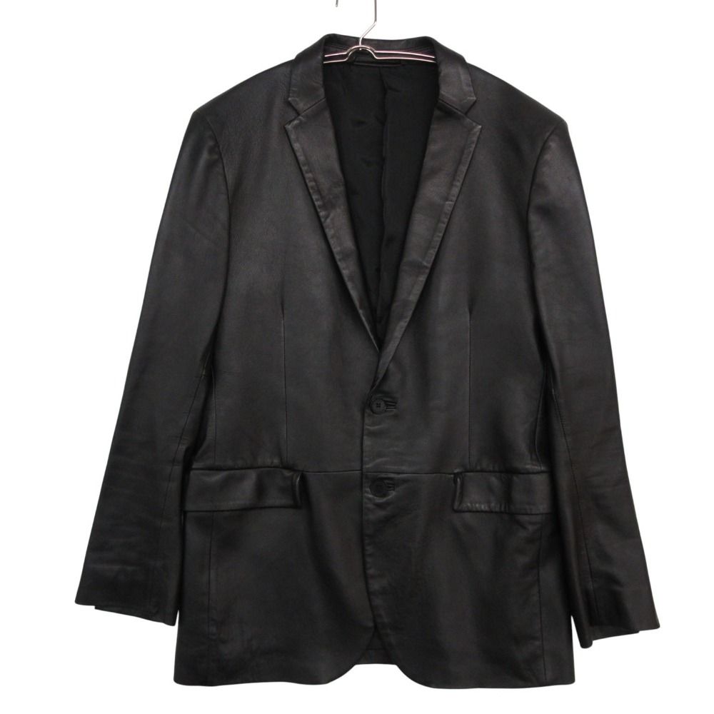 JOSEPH ジョセフ オム HOMME ラムレザー テーラードジャケット 2B ブレザー 本切羽 本革 上着 ブラック 48【L】 メンズ 【中古】