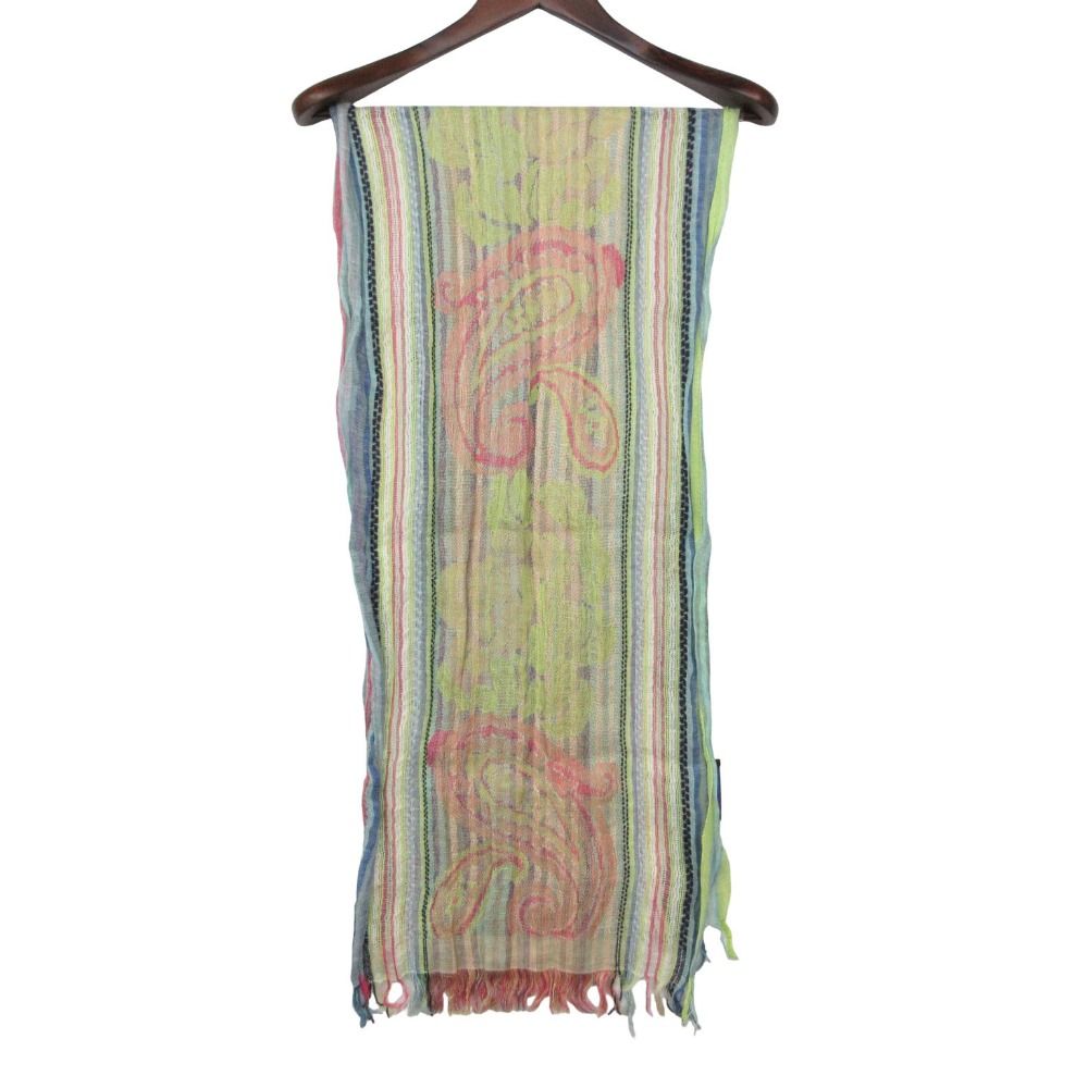 ETRO エトロ ストール リネン コットン ジャガード マフラー ペイズリー柄 イタリア製 マルチカラー メンズ レディース 【中古】