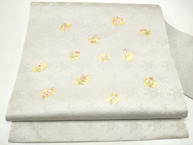 平和屋着物●九寸名古屋帯 刺繍 草花文 金彩 正絹 逸品 CABI8899hy