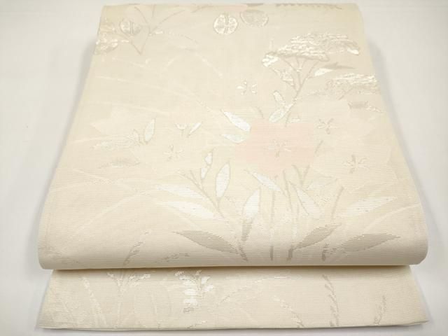 平和屋着物＊夏物　六通柄袋帯　枝花文　銀糸　正絹　逸品　CABI8693tx