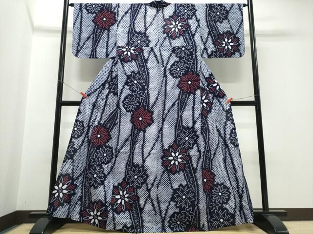 平和屋着物∴夏物　浴衣　有松鳴海絞り　枝菊文　綿　逸品　CABJ0141ng